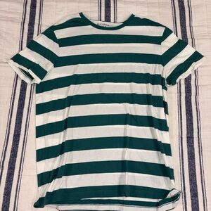 J. Crew Men's Green and White Striped Tee